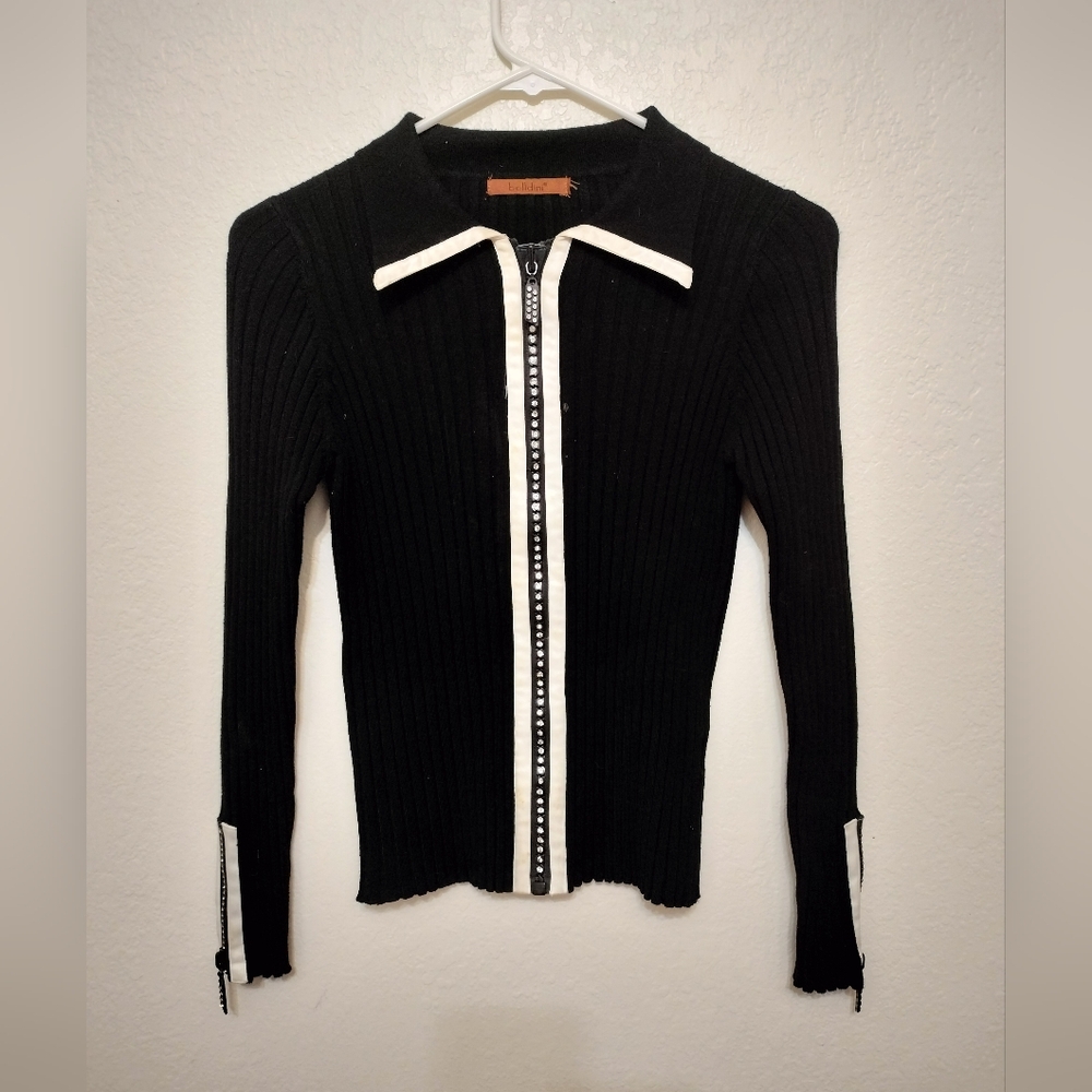 2pcs Belldini Black Ribbed Knit Rhinestone Long Sleeve - Picture 7 of 12
